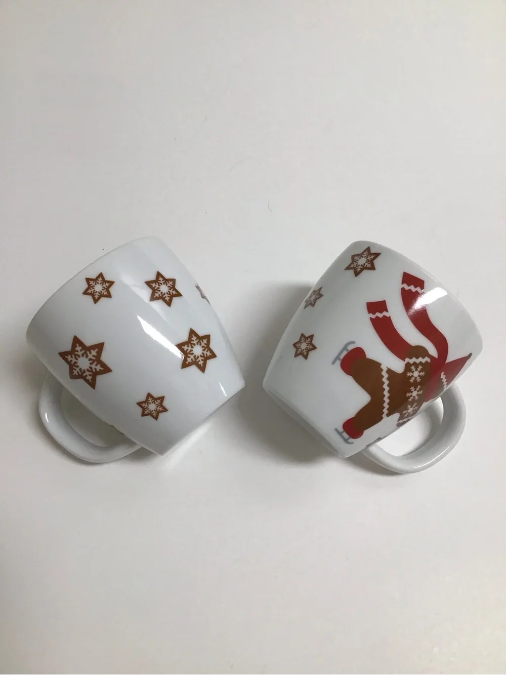 Crate & Barrel Christmas Espresso Mugs SET OF 2 Kids Gingerbread Man Snowflakes